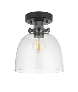Black Chrome and Clear Glass Flush Mounted Ceiling Light
