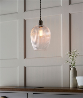 Clear Ribbed Glass and Bright Nickel Pendant with Twisted Flex 