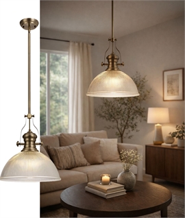 Antique Brass Pendant Light with 38cm Dome Glass Shade