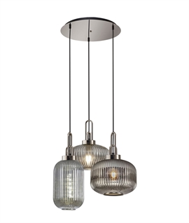 Polished Nickel & Smoked Shades 3 Light Cluster Pendant