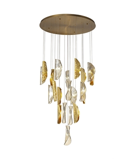 Ribeiro Pendant 5m 21 x G9, Brass Metal Shade & Cognac Glass Item Weight: 24.9kg