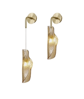 Ribeiro Wall Light, 1 x G9, Brass-Polished Chrome & Cognac Glass