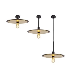 Ricardo Single 3 In1 Ceiling Flush, Semi Flush & Pendant Light, 1 Light Adjustable E27, Black-Gold