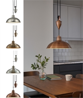 Rise & Fall Spun Metal Dome Pendant Light with Counterweight 