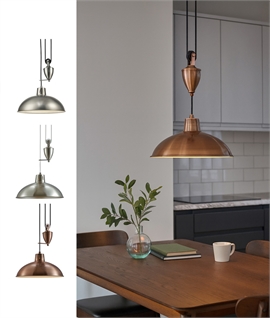 Rise & Fall Spun Metal Dome Pendant Light with Counterweight 
