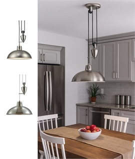Rise & Fall Spun Metal Dome Pendant Light with Counterweight 