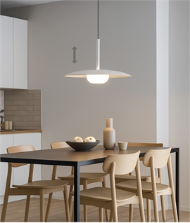 LED Rise & Fall Pendant with Wide Shallow Shade & Opal Globe