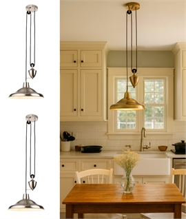 Rise and Fall Pendant Light with Curved Shade Dia 385mm