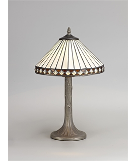 Rossi 1 Light Tree Like Table Lamp E27 With 30cm Tiffany Shade, Amber-Cream-Crystal-Aged Antique Brass