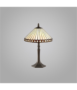 Rossi 1 Light Octagonal Table Lamp E27 With 30cm Tiffany Shade, Amber-Cream-Crystal-Aged Antique Brass