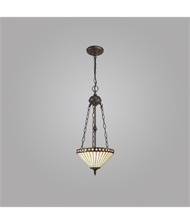 Rossi 2 Light Uplighter Pendant E27 With 30cm Tiffany Shade, Amber-Cream-Crystal-Aged Antique Brass
