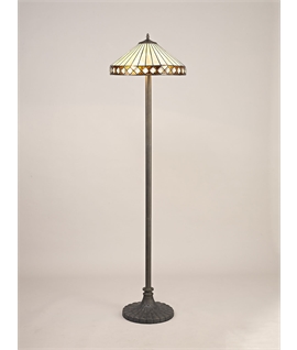 Rossi 2 Light Stepped Design Floor Lamp E27 With 40cm Tiffany Shade, Amber-Cream-Crystal-Aged Antique Brass