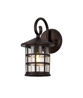 Antique Bronze & Clear Glass Exterior Hanging Lantern with Band Pattern 
