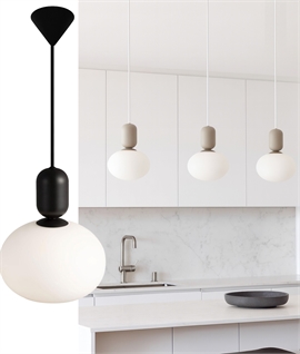 Bulbous Opal Glass Pendant Light - Black or Grey with 2m Flex