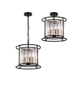 Sat Pendant - Semi Ceiling Convertible, 3 x E14, Satin Black - Clear