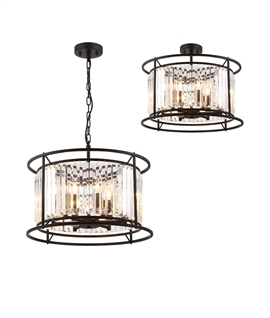 Sat Pendant - Semi Ceiling Convertible, 6 x E14, Satin Black - Clear