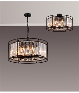 Sat Pendant - Semi Ceiling Convertible, 8 x E14, Satin Black - Clear