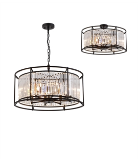 Sat Pendant - Semi Ceiling Convertible, 8 x E14, Satin Black - Clear