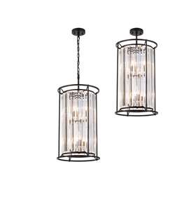 Sat 2 Tier Pendant, 3+3 x E14, Satin Black - Clear
