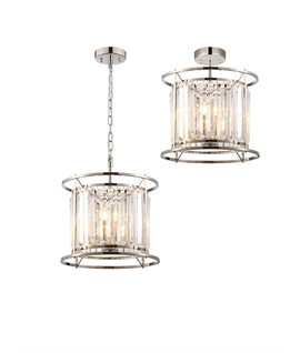 Sat Pendant - Semi Ceiling Convertible, 3 x E14, Polished Nickel - Clear