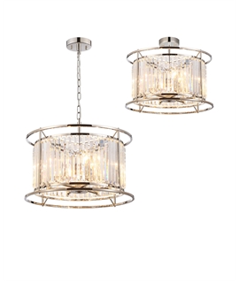 Sat Pendant - Semi Ceiling Convertible, 6 x E14, Polished Nickel - Clear