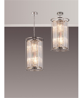 Sat 2 Tier Pendant, 3+3 x E14, Polished Nickel - Clear