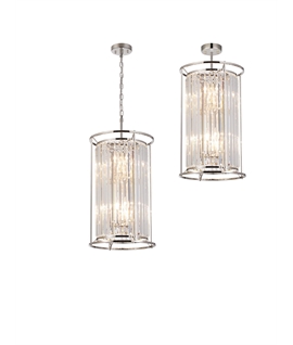 Sat 2 Tier Pendant, 3+3 x E14, Polished Nickel - Clear