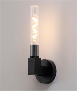 Satin Black & Ribbed Glass Shade Wall Light 