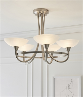 5 Lamp Semi Flush Ceiling Light - Matt White Glass Shades