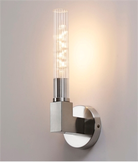Single Ribbed Glass Wall Light - IP44 Rated