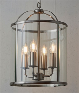 4 Light Cage Pendant - Curved Metal Frame with Clear Glass