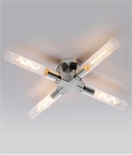 Satin Nickel & Ribbed Glass 4 Light Ceiling Fitting 