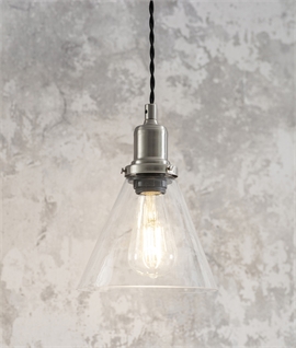 Industrial Conical or Curved Metal & Glass Pendants - Two Finishes