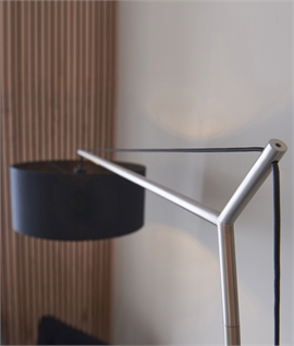 Modern Sofa Floor Lamp - Satin Nickel with Black Drum Shade