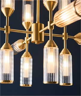 Satin Brass and Ribbed Glass 12 Light Pendant