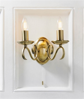 Antique Brass Double Arm Wall Light with Pull Cord Antique Brass Double Arm Wall Light with Pull Cord