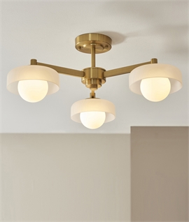 Art Deco Style Brass & Opal Globe Shades Semi-Flush Triple Light