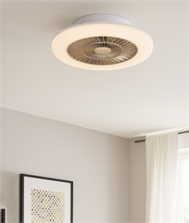 Modern Semi-Flush LED Ceiling Light with Integrated Fan - white with champagne tone