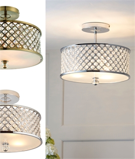 Semi-Flush Drum Light with Cut-Out & Crystal Details