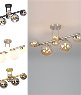 Linear 6 Light Semi-Flush Bar Fitting with Glass Globe Shades