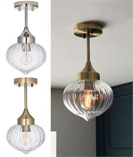 Vintage Ribbed Glass Semi-Flush Ceiling Light - Drop 350mm