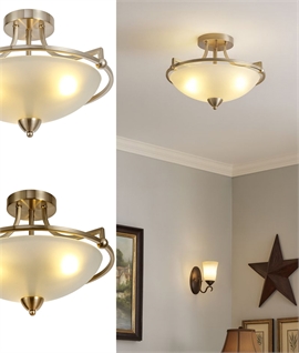 Semi-Flush Ceiling Light with Frosted Glass & Nickel or Brass Finish