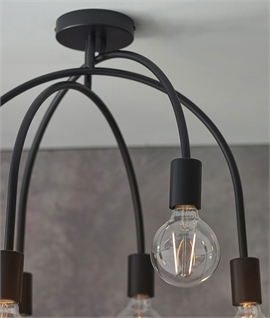Decorative Semi Flush Black Bare Bulb 6 Light Fitting