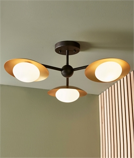 Semi-Flush Adjustable 3 Light Gold and Opal Light