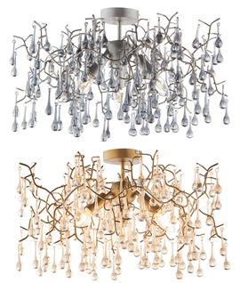 Branch Semi-Flush Chandelier with Multiple Stems and Droplets