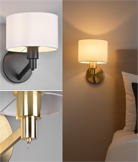 Contemporary Bedside Wall Light with White Fabric Shade - Home or Hotel