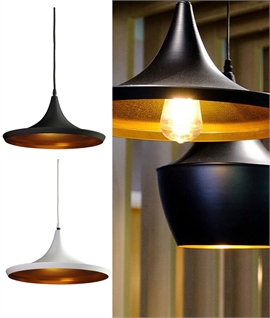 Shallow Single Pendant with Gold Interior and LED Lamp