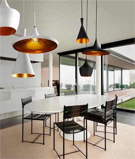Shallow Single Pendant with Gold Interior and LED Lamp