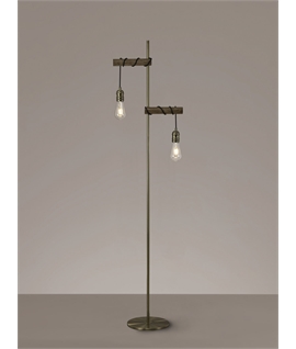 Shelby Floor Lamp, 2 x E27, Medium Oak-Antique Brass