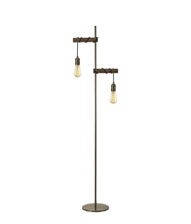 Shelby Floor Lamp, 2 x E27, Medium Oak-Antique Brass